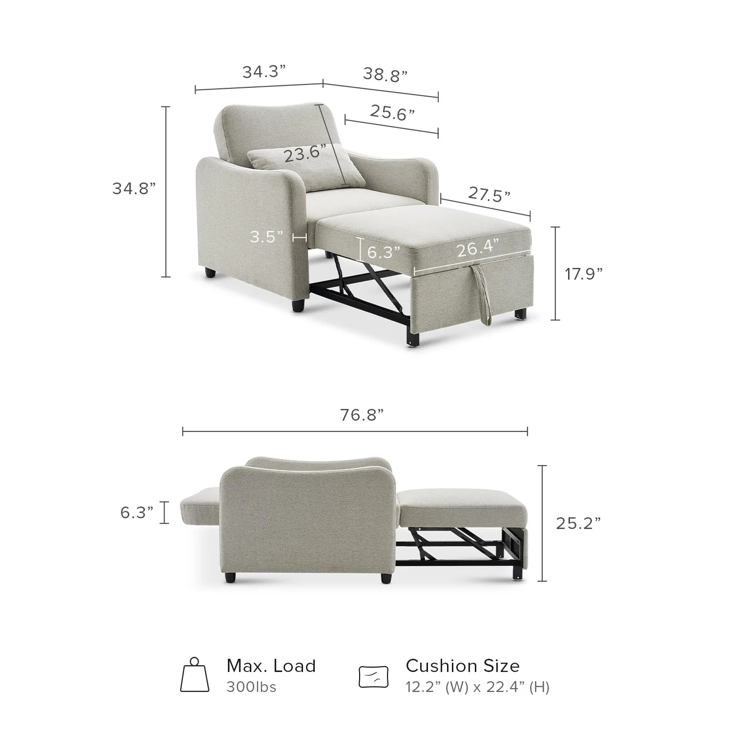 Medidas del sillón y de la cama convertible